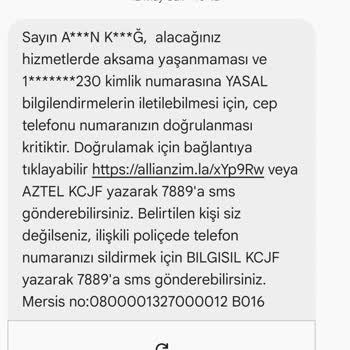 Allianz Sigorta Sürekli Başkası Adına SMS Gönderiyor!