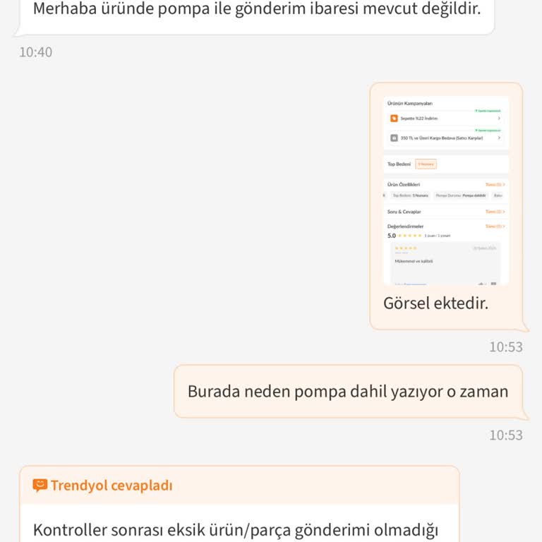 Trendyol'da Pompaya Dahil İddiasına Rağmen Pompa Gönderilmedi