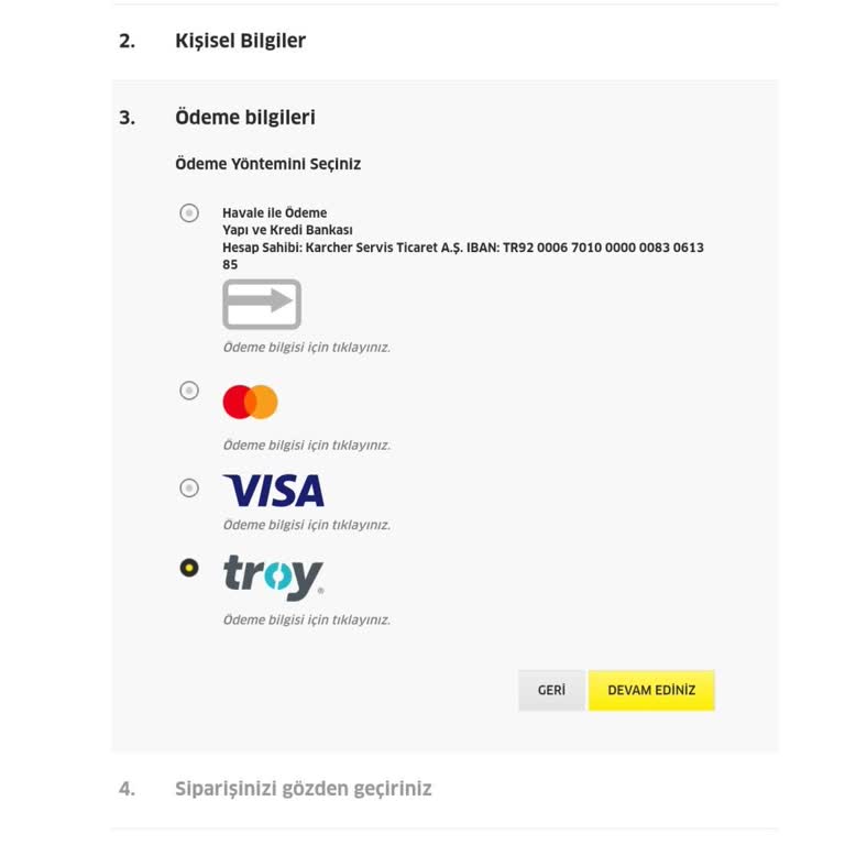 Karcher Sitesinde Troy Ödeme Seçeneği Çalışmıyor Ve Tüketiciyi Yanıltıyor