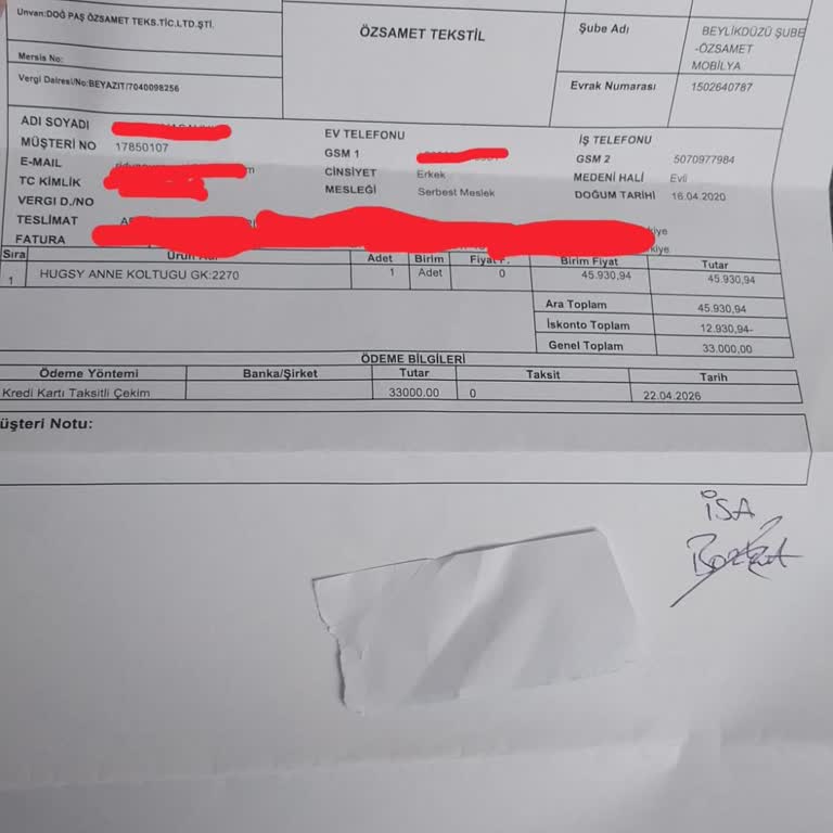 Teslim Edilmeyen Anne Koltuğu İçin Sözleşme Feshi Ve İade Talebi