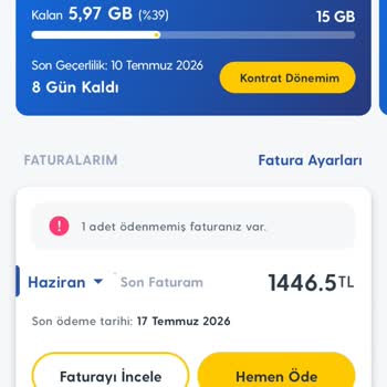 Turkcell Yüksek Fatura Ve İzin Verilmeyen Paketler İptali Talebi
