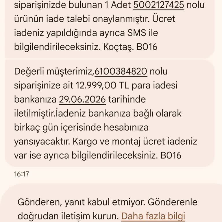 Koçtaş Bahçe Takımı İadesi Gecikiyor, Müşteri Hizmetleri Tutarsız Bilgi Veriyor