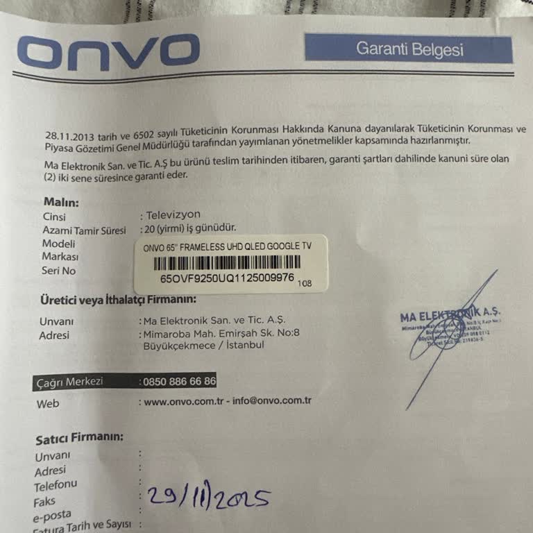 Garanti Kapsamındaki Onvo TV Arızası İçin Yetkili Servis Yardımcı Olmuyor