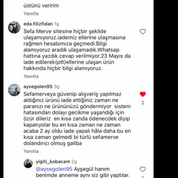 Sefamerve'de Ürün Değişim Talebim Cevapsız Ve Müşteri Hizmetlerinden Geri Dönüş Yok