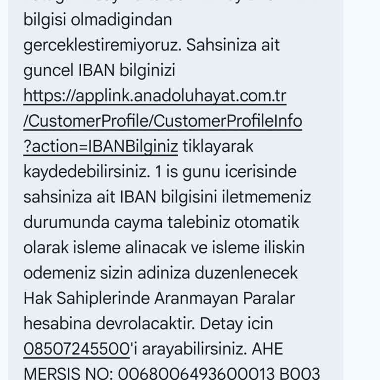 Anadolu Hayat Emeklilik’tan İptal Sonrası IBAN Uyarısı Ve İade Sorunu