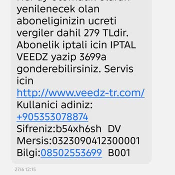 Rıza Olmadan Başlatılan Veedz Video Aboneliği İçin 279 TL İade Talebi