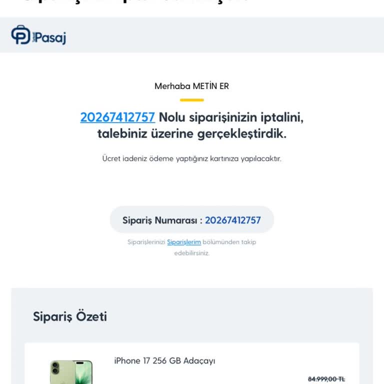 İzinsiz Sipariş İptali Ve Fiyat Farkı