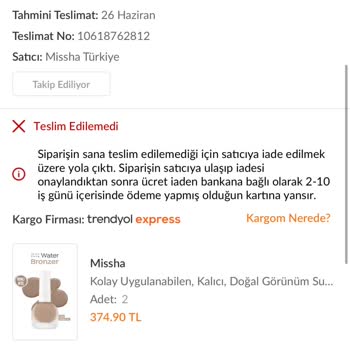 Trendyol'da Teslim Edilmeyen Sipariş Ve Bildirimsiz İade Süreci