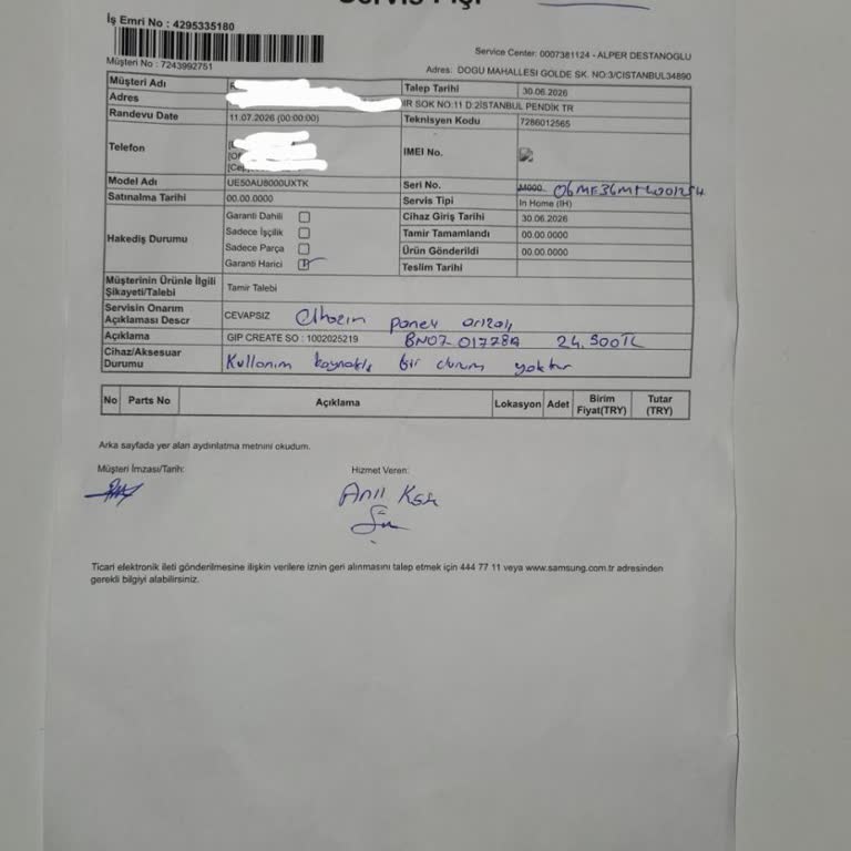 Samsung Televizyonda Tekrarlayan Panel Arızası Ve Değişim Talebi