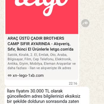 Letgo'da Sahte Çatı Çadır Satışı Ve 60.000 TL Kayıp