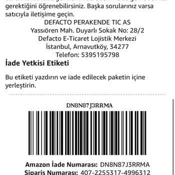 Geçersiz İade Kodu Nedeniyle Amazon, DeFacto Ve DHL Sürecinde İade Yapılamıyor