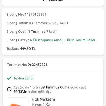 Bozuk Havuç Ve Muz Teslim Edildi, İade Şimdiye Kadar Gerçekleşmedi