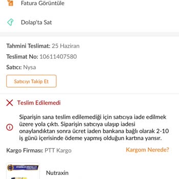 Nutraxin D3 Vitaminim Teslim Edilmedi Ve Keyfi İade Edildi