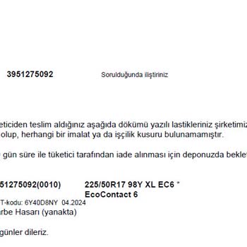Continental Ecocontact 6 Lastiğinde Balon Sorunu Ve Üreticinin Kullanıcı Hatası İddiası