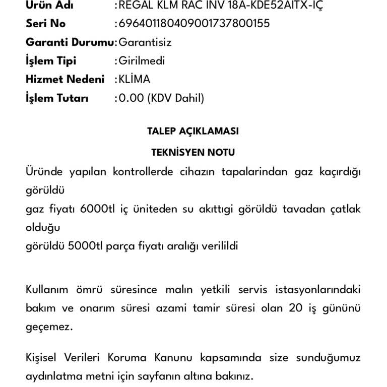 Sigorta Şirketi Klima Gaz Kaçağı Ve Gövde Çatlağı İçin Ödeme Reddi