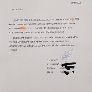 10.000 TL Havale İşleminin Kaybolması Ve Pep’in Cevapsızlığı