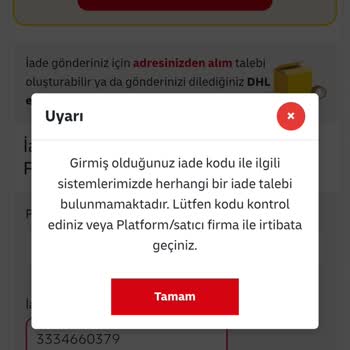 Geçersiz Değişim Kodu Ve Satıcıdan Yanıt Gelmemesi