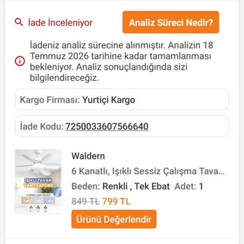 Arızalı Tavan Vantilatörü İadesi Uzun Süre Bekletiliyor