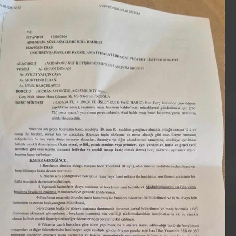 Kapanmış Vodafone Net Aboneliğim İçin Geriye Dönük Faturalar Ve İcra Takibi