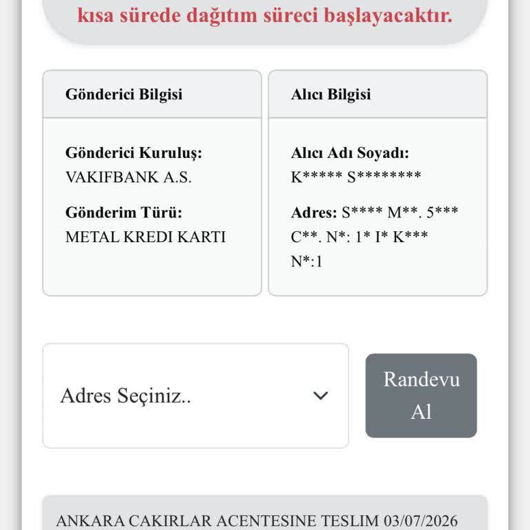 Acil Kredi Kartı Teslimatı Gecikti Ve Bilgilendirme Yok