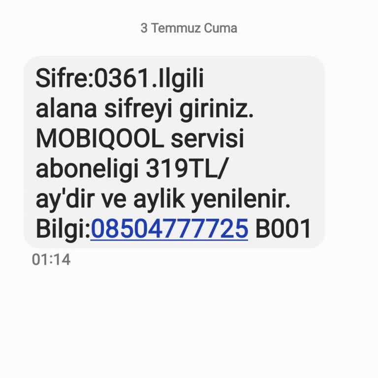 Türk Telekom Üzerinde İzin Almadan Başlatılan Mobicool Aboneliği İptal Edilmesini Talep Ediyorum