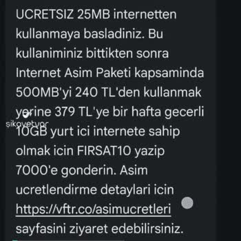 Vodafone Aşım Uyarısı Mağduriyeti