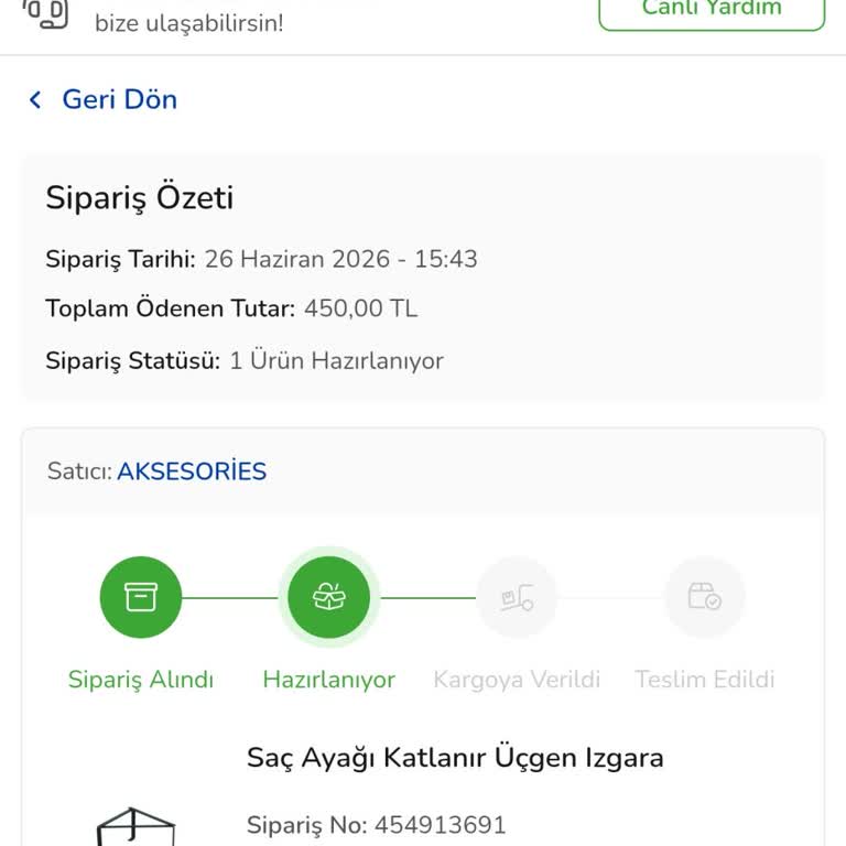 Çiçek Sepeti Katlanır Sac Ayağı Siparişi Gecikti, İade Talebi
