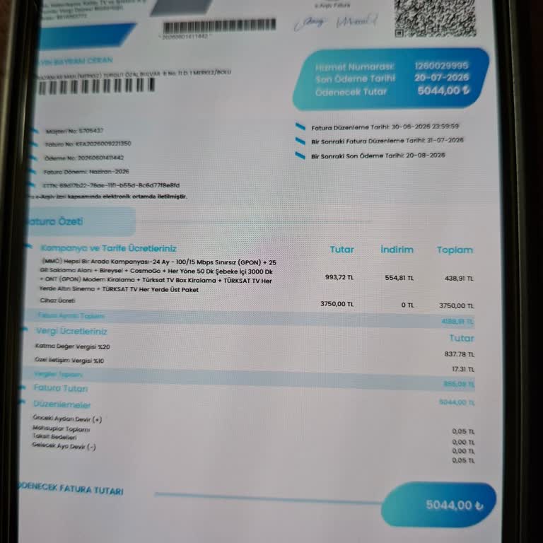Teslim Edilen Eski Modemin Hatalı Faturaya Yansıtılması Ve 5.040 TL Fazla Ücret