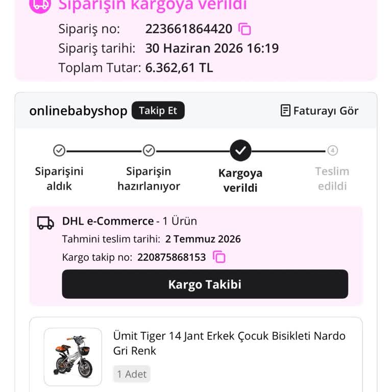Kargoya Verilmeyen Sipariş Şikayeti