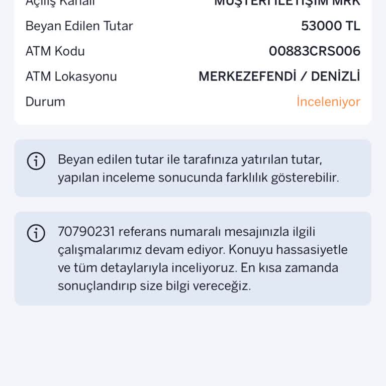 Acil 53.000 TL Yutulan ATM İşlemi Hesaba Geçmedi