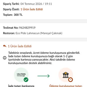 Uber Eats Lahmacun Siparişi Kalitesiz Ve Yorum Yazmam Engellendi