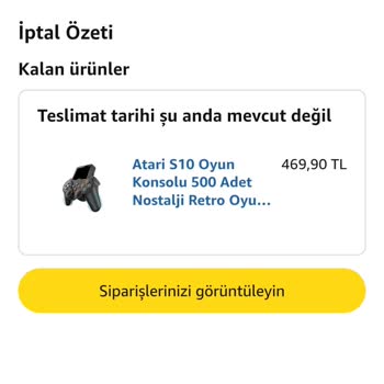 Amazon’da Atari S10 Kargosu Gecikti Ve İade Talebim Cevapsız
