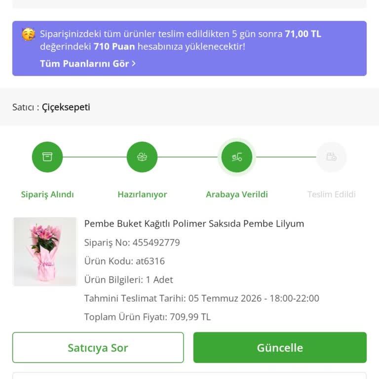 Çiçek Sepeti Teslimat Saatinin Keyfi Değiştirilmesi Nedeniyle Sürprizimin Bozulması