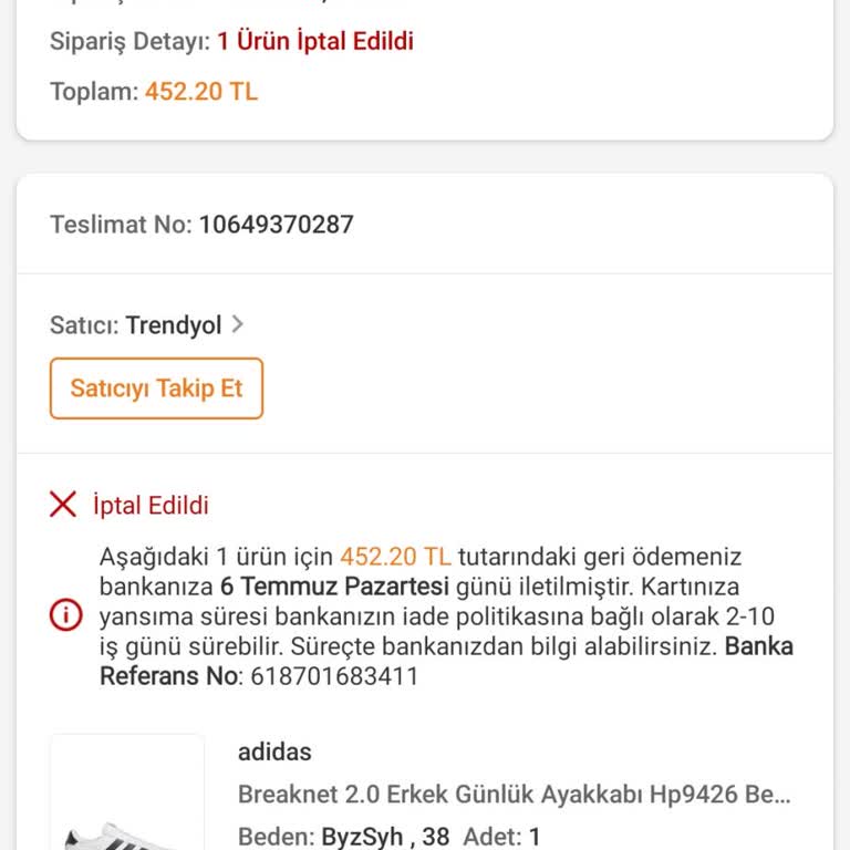 Trendyol Yanlış Fiyat Gerekçesiyle İndirimli Adidas Ayakkabı Siparişimi İptal Etti