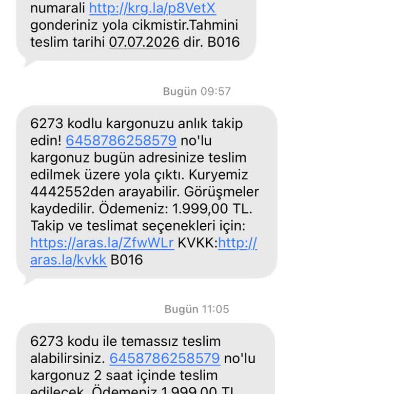 Aras Kargo Yanlış SMS Bildirimi Ve Güven Endişesi