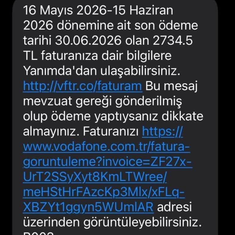 Vodafone'da 2.750 TL Aşırı Fatura Ve Yanıltıcı Uyarı Mesajı Şikayeti