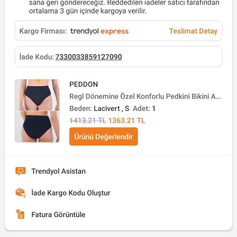 Trendyol’da Peddon Satıcısından Gelen Büyük Beden Ve Koruma Bandı Olmayan Ürünün İadesi Reddedildi