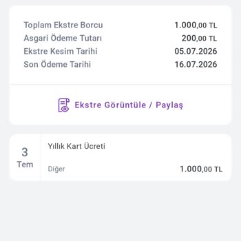 1.000 TL Yıllık Kart Ücreti Haksız Şekilde Yansıtıldı Ve Müşteri Hizmetine Ulaşılamıyor