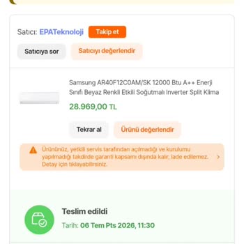 Hasarlı Klima Teslimatı Ve Ücret İadesi Yapılmıyor