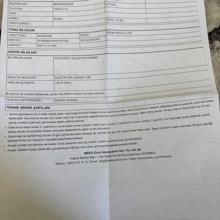 Garanti Kapsamındaki Suya Dayanıklı Xiaomi Saatin Haksız Tamir Ücreti İtirazı