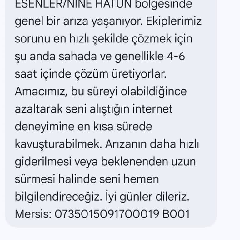 Esenler Bölgesinde Uzun Süreli Fiber Kesintisi Ve Yetersiz Müşteri Desteği