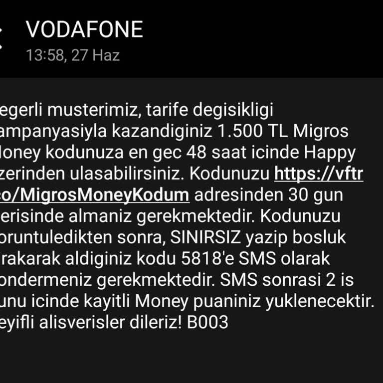 Migros Money 1500 TL Kodunun Vodafone 5G Red Kampanyasında Tanımlanmaması