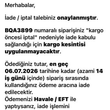İptal Onaylı Siparişin Taksitleri Çekildi, İade Gelmedi
