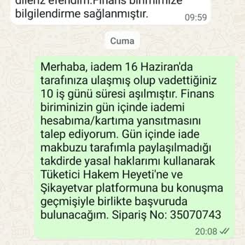 Sefamerve'de 10 Gün İçinde İade Ücretinin Gecikmesi Ve Destek Eksikliği