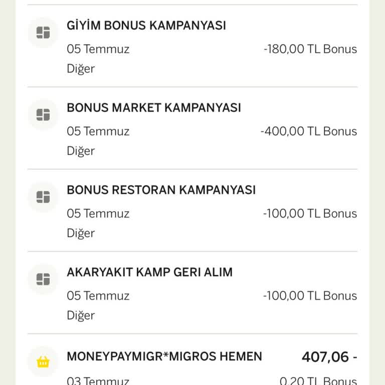 Bonus Kartı Üzerindeki 880 TL Silinen Bonuslarım İçin Geri Yükleme Talebi