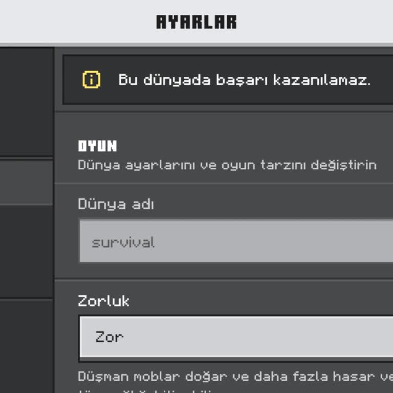 Minecraft Bedrock'da Başarılar Kapatıldı