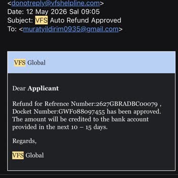 VFS Global'da Vize Ücreti İadesi Gecikmesi Ve Yetersiz Müşteri Desteği