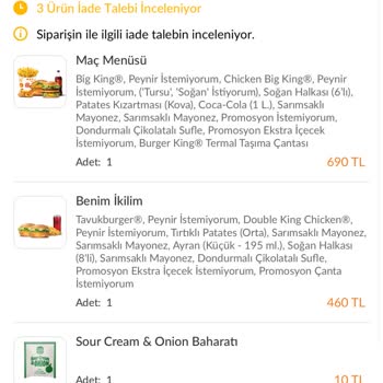 Burger King İslambey Şubesinde Yanlış Menü Gönderimi Nedeniyle Mağdur Oldum