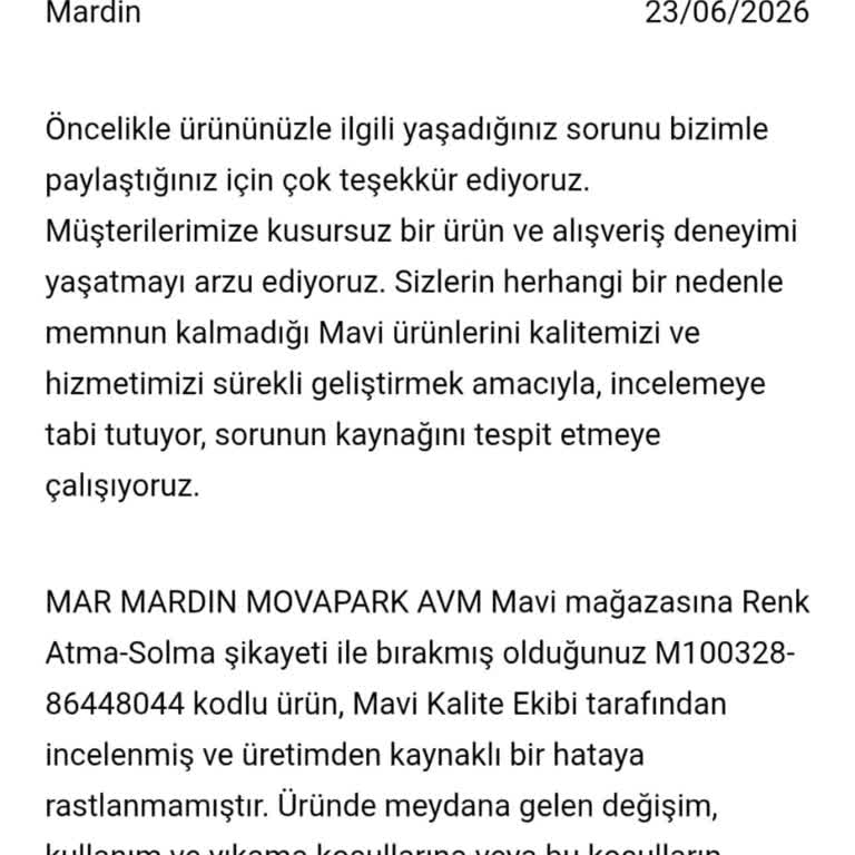 Mavi Jeans Pantolonun Renk Solması Ve Küçülmesi Nedeniyle Değişim Talebi