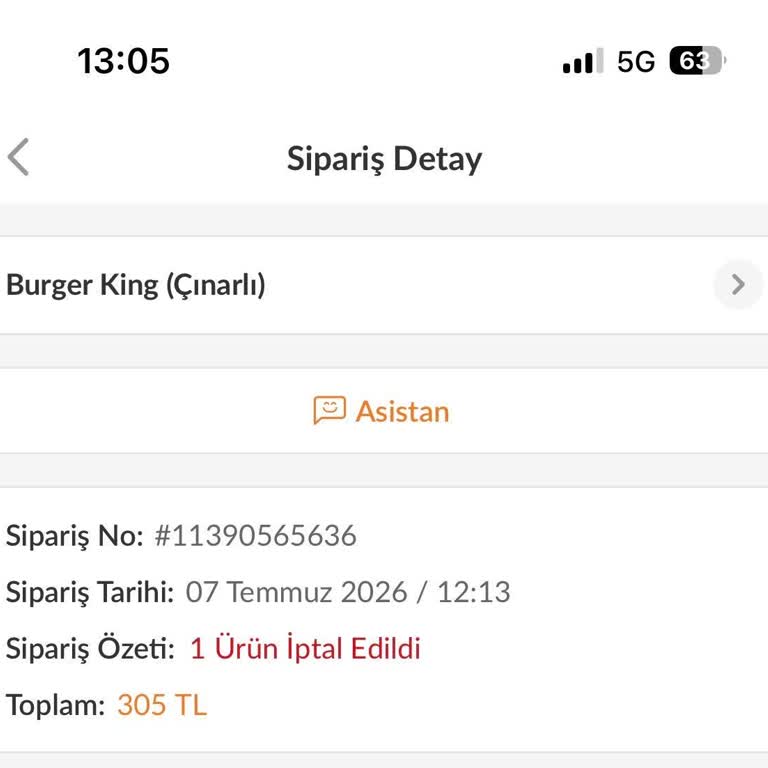 Trendyol GO’da Hazırlanmayan Sipariş Ve Uzun İptal Süreci Üzerine Şikayet